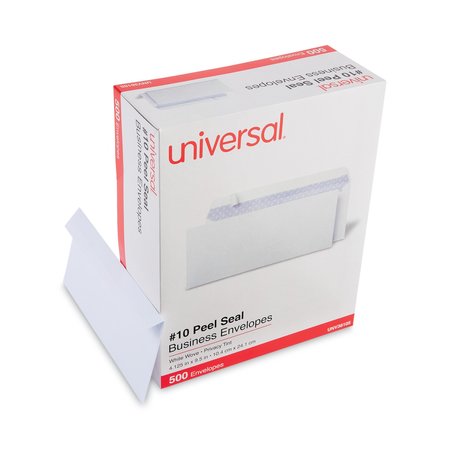 UNIVERSAL Peel Seal Strip Business Envelope, #10, Square Flap, Self-Adhesive Closure, 4.25x9.63, White, 500PK UNV36105